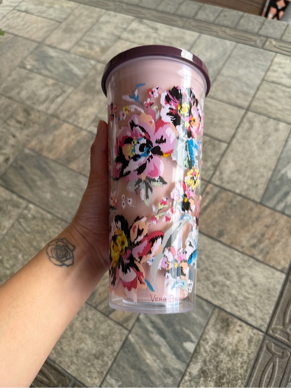 Vera Bradley Pink Floral Travel Tumbler with Lid